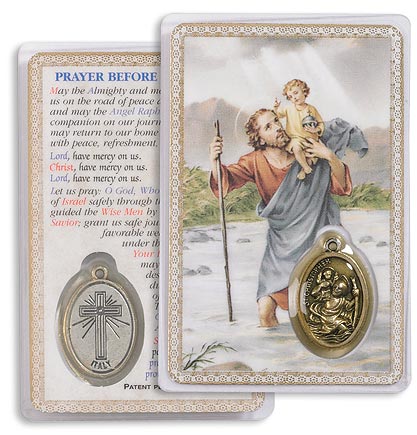 St Christopher Holy Card with Medal